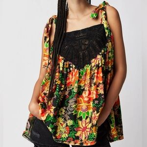 Free People Floral Black Tunic